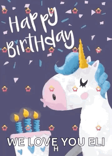 Happy Birthday Card With Unicorn and Cake