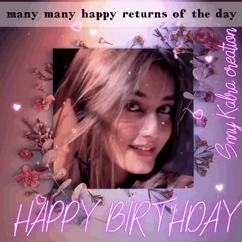 Happy Birthday Card with Woman and Flowers