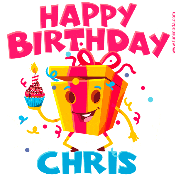 Happy Birthday Chris Jumping Gift Confetti Celebrate GIF