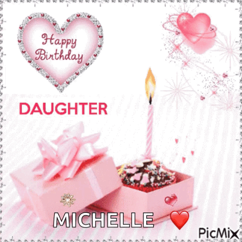 Happy Birthday Daughter Card with Cake and Candle