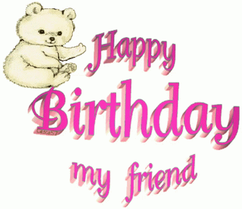 Happy Birthday Dear Friend Bear Flying Kiss GIF