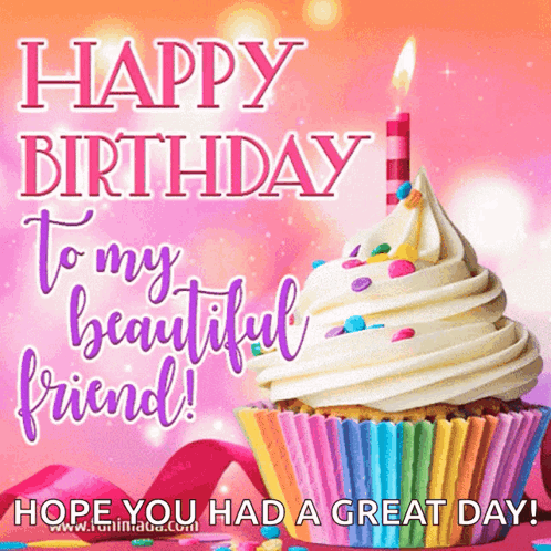 Happy Birthday Dear Friend Candle And Cupcake GIF