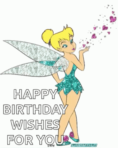 Happy Birthday Disney Tinkerbell Blowing Hearts GIF