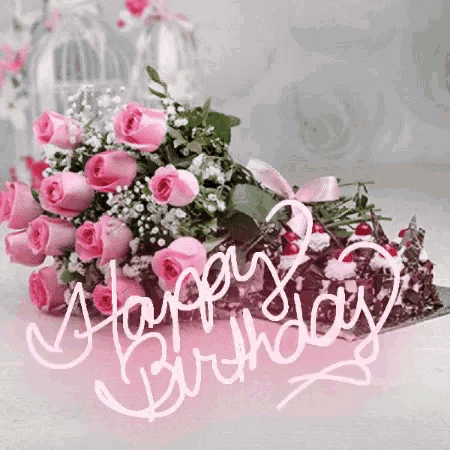 Happy Birthday Flowers Cake GIF