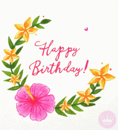Happy Birthday Friend Blooming Wreath Flowers GIF