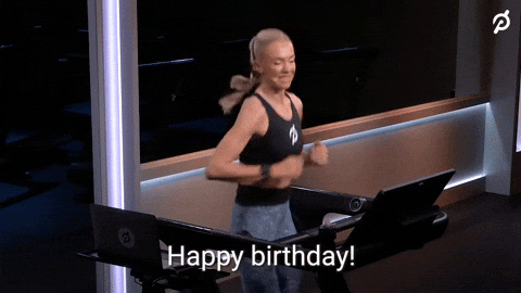 Happy Birthday From Woman Running On Treadmill GIF