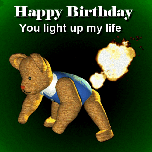 Happy Birthday Funny Teddy Bear Fire Fart GIF