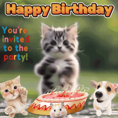 Happy Birthday Greeting Card Cat Dog Hamster