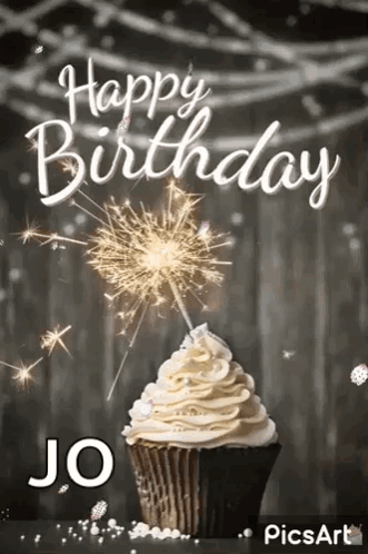 Happy Birthday Greeting Card With Cupcake and Sparkler