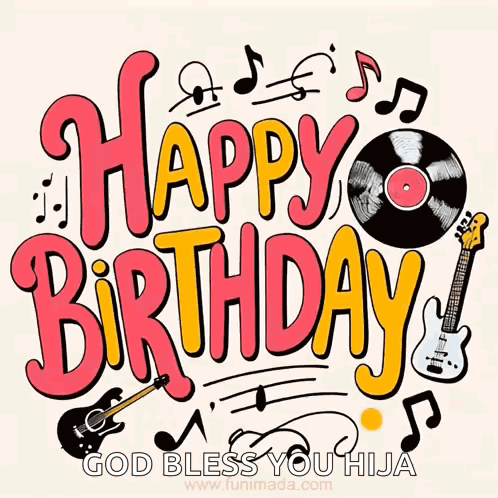 Happy Birthday Greeting Card With Guitars And Records GIF
