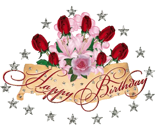 Happy Birthday Greeting Card With Roses and Stars