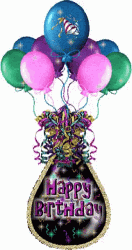 Happy Birthday Greeting With Balloons and Confetti