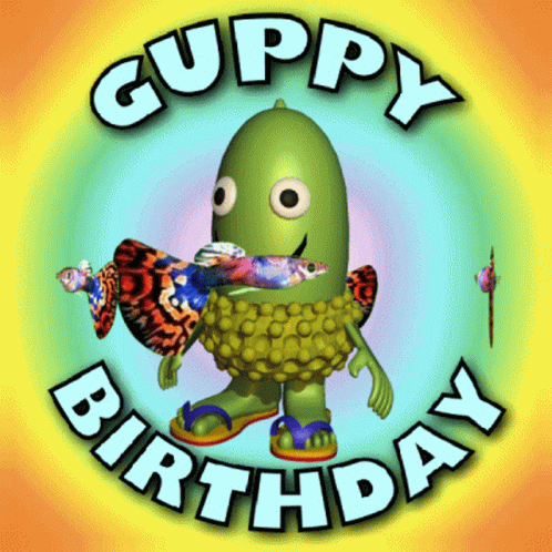 Happy Birthday Guppy Fishing Design GIF
