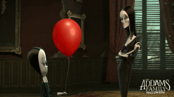 Happy Birthday Halloween Balloon Animated Addams Family GIF