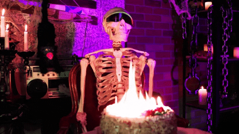 Happy Birthday Halloween Skeleton Cake Fire GIF