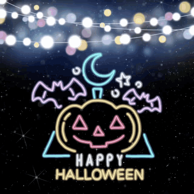 Happy Birthday Halloween Theme Neon Lights Party GIF