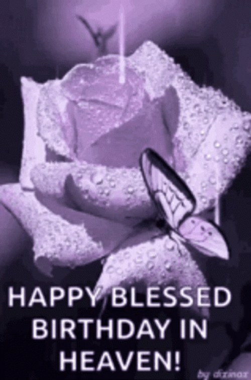 Happy Birthday In Heaven Purple Rose And Butterfly GIF