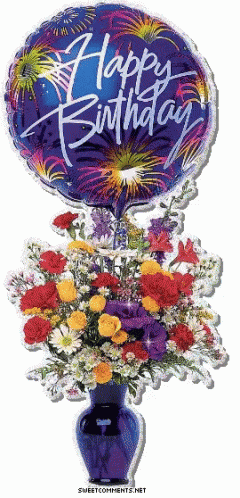 Happy Birthday Lady Glittering Flower Vase GIF