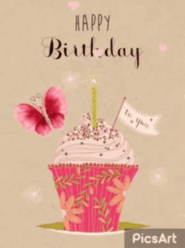 Happy Birthday Lady Pink Cup Cake GIF