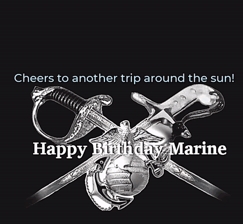 Happy Birthday Marine Card With Fireworks and Swords