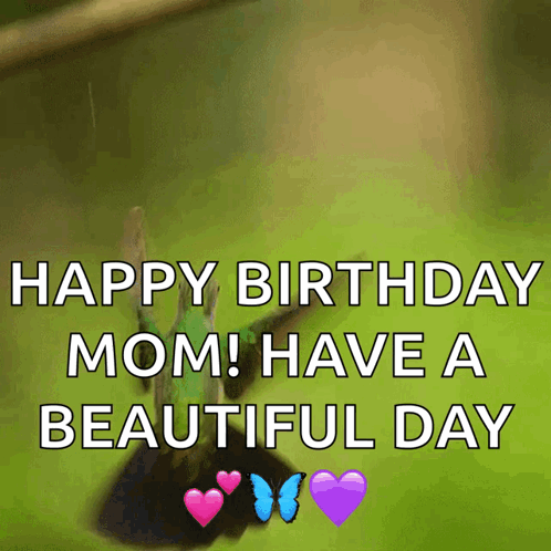 Happy Birthday Mom Message with Hummingbird and Hearts