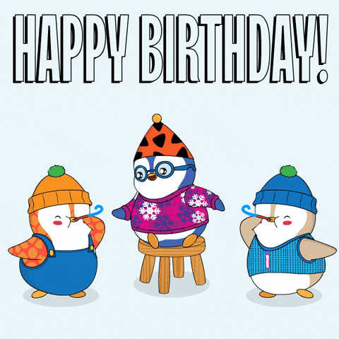 Happy Birthday Month Greetings From Three Penguin GIF