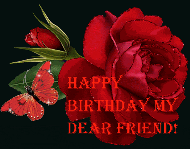 Happy Birthday My Friend Red Rose GIF