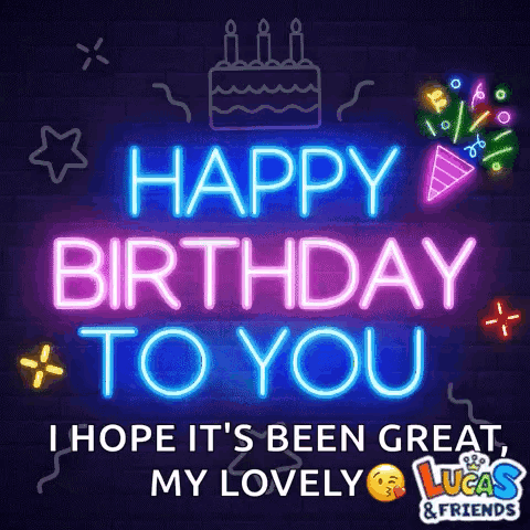 Happy Birthday Neon Sign With Cake GIF