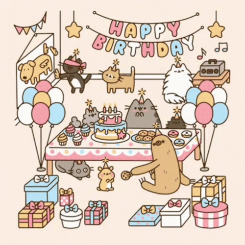 Happy Birthday Party Animals Pusheen Cartoon GIF