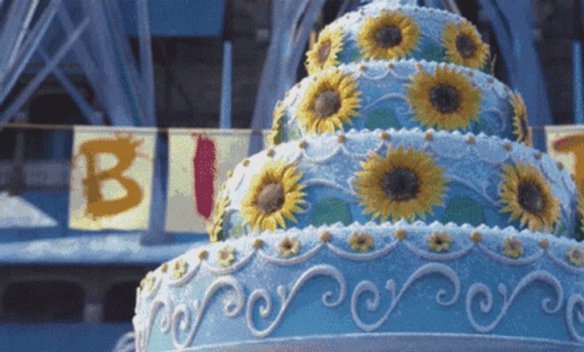 Happy Birthday Princess Elsa Anna Sunflower Cake GIF
