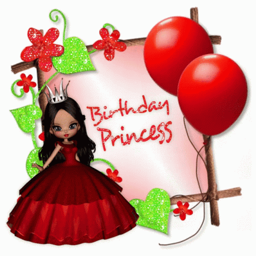 Happy Birthday Princess Glitters Balloon Hearts GIF