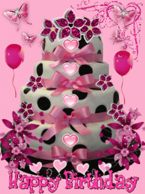 Happy Birthday Princess Sparkling Pink Tower Cake GIF