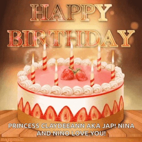 Happy Birthday Princess Strawberry Cake Fireworks Greeting GIF