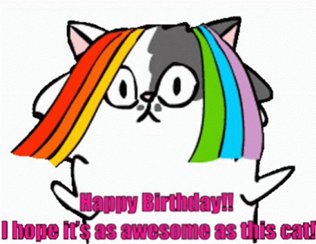 Happy Birthday Rainbow Wig Cat GIF