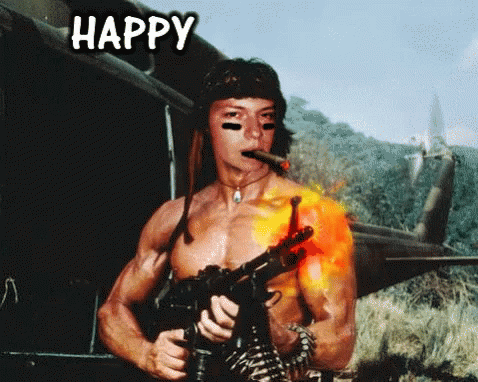 Happy Birthday Rambo Machine Gun GIF