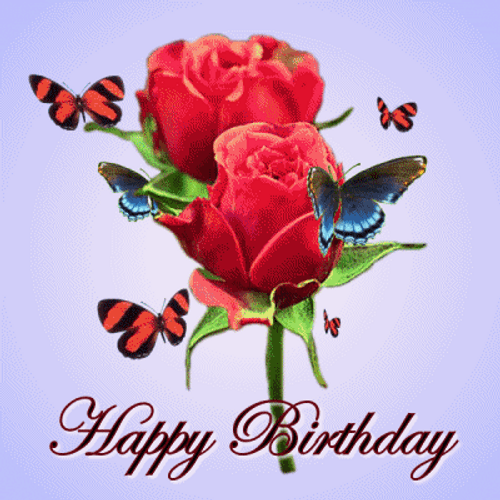 Happy Birthday Red Rose Butterflies GIF