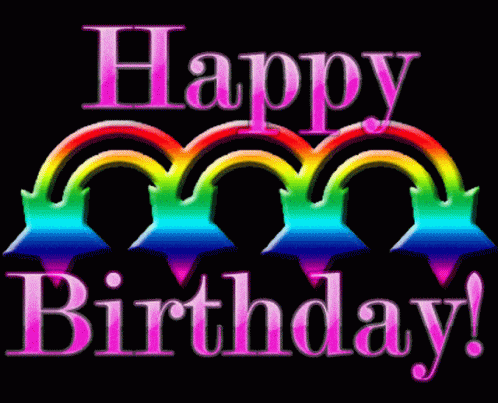Happy Birthday Sign with Rainbow and Stars
