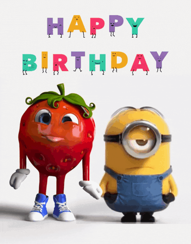 Happy Birthday Sister Funny Meme Strawberry Minion GIF