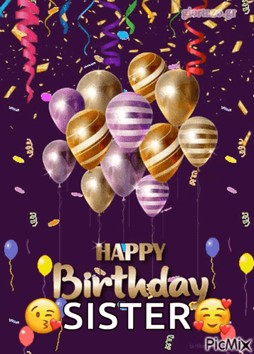 Happy Birthday Sister With Balloons GIF