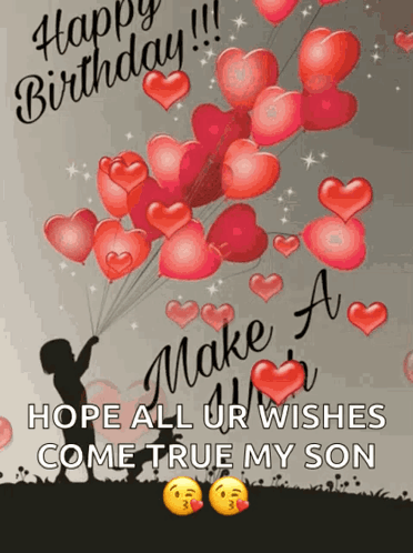 Happy Birthday Son Blowing Hearts GIF