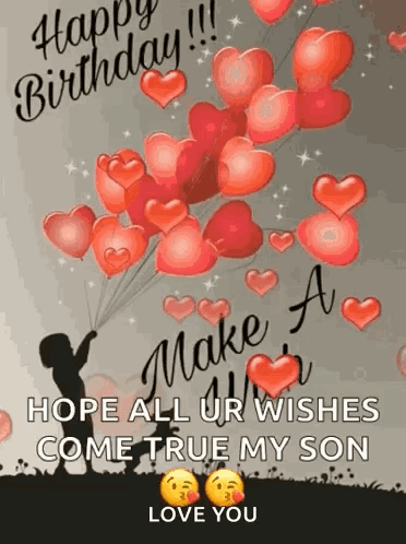 Happy Birthday Son Heart Blowing GIF
