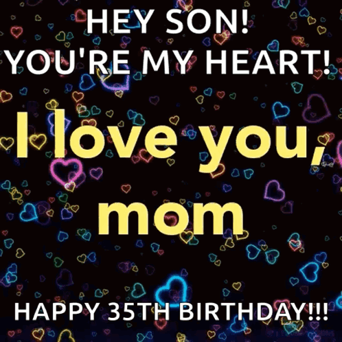 Happy Birthday Son Neon Heart Bubble GIF