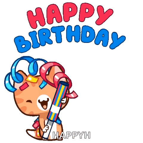 Happy Birthday Sticker Cat Holding Firework GIF