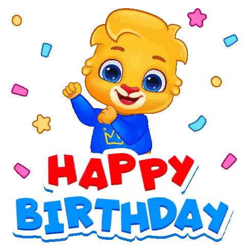 Happy Birthday Sticker with Cartoon Character in Blue Shirt