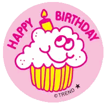 Happy Birthday Sticker with Cupcake