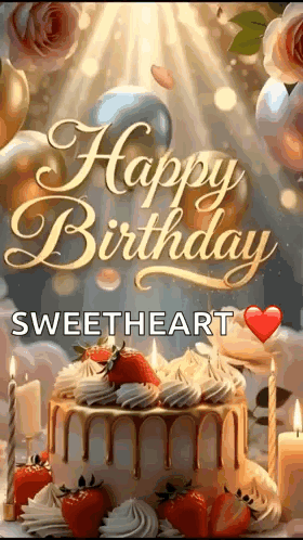 Happy Birthday Sweetheart Cake And Candles GIF
