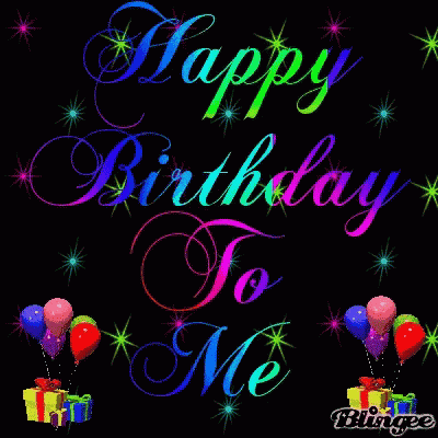 Happy Birthday To Me Greeting Card With Balloons And Presents GIF