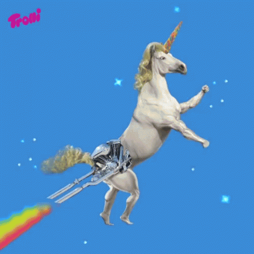 Happy Birthday Unicorn Flying High Jetpack GIF