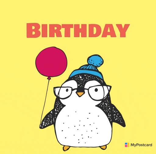 Happy Birthday Wishes Penguin Holding Balloon GIF
