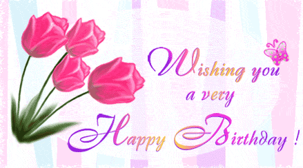 Happy Birthday Wishes Pink Rose And Butterfly GIF